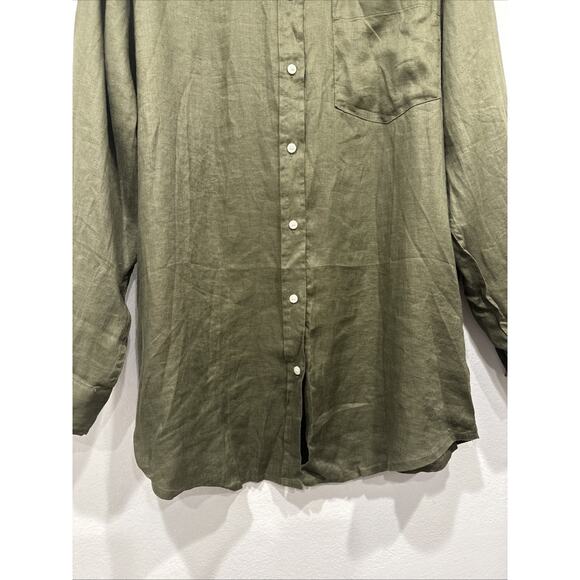 GAP Green Linen Boyfriend Shirt Women’s Size Large Button Front Long Sleeve Boho - Picture 4 of 7